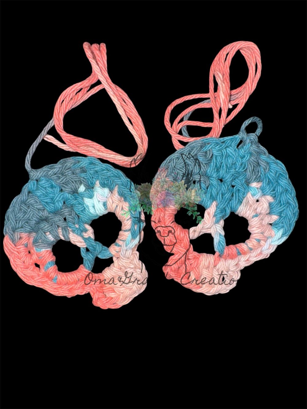 A Pair of Crocheted Skulls- Coral Seas
