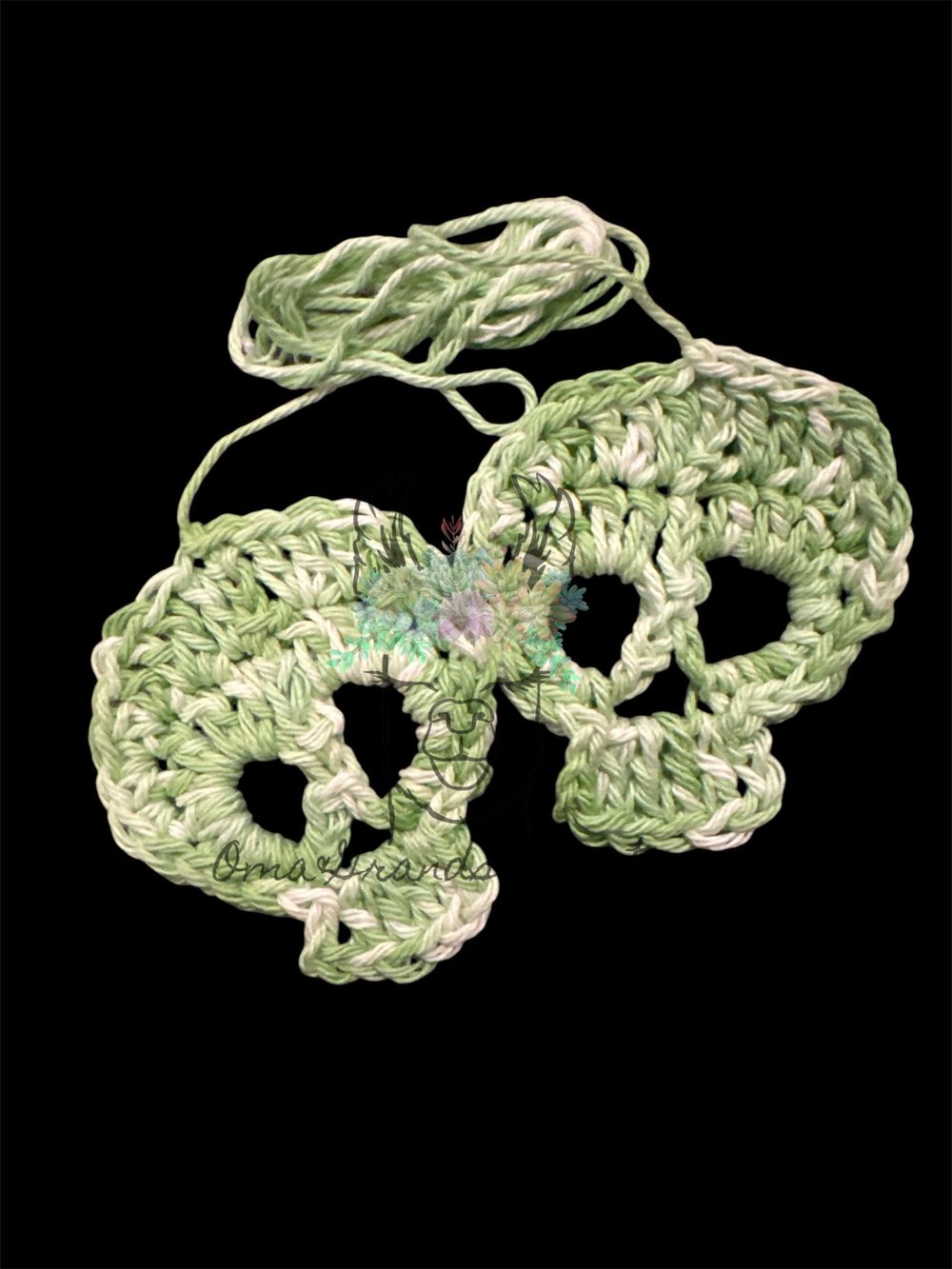 A Pair of Crocheted Skulls- Lime Me