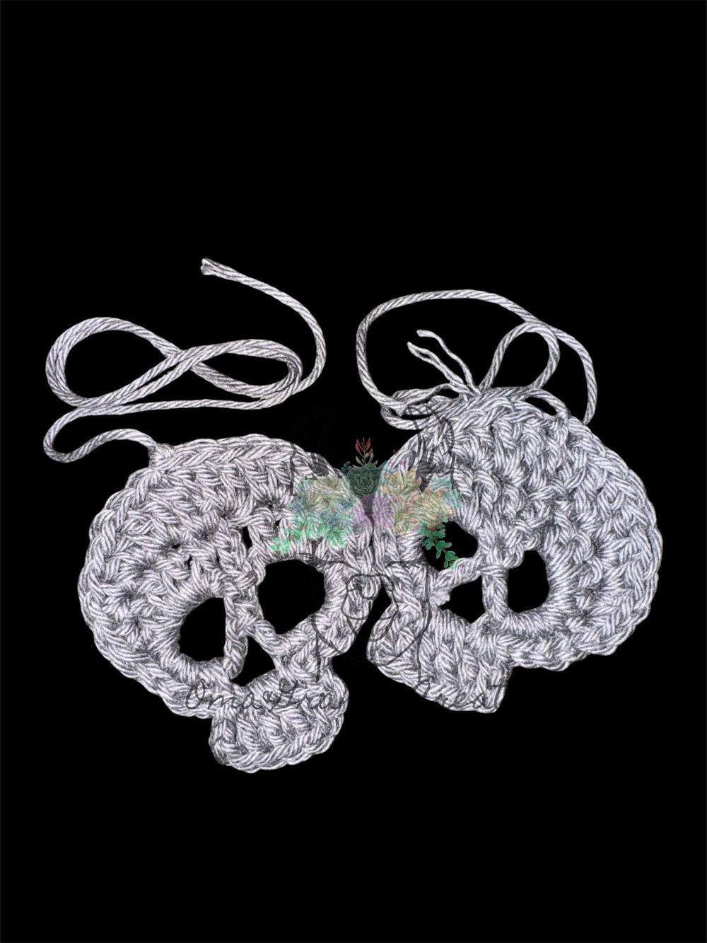 A Pair of Crocheted Skulls- Charcoal Gray